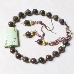 SET!!! Green & Brown Jasper Bracelet + Earrings ~ Adj. 7"+ Minimalist & Casual